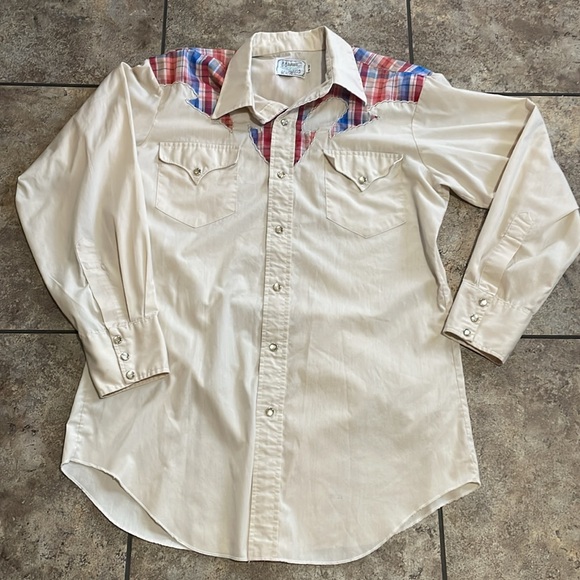 H BAR C 70’s - 80’s Vintage California Ranchwear Mens Pearl Snap Down Medium - Picture 7 of 11